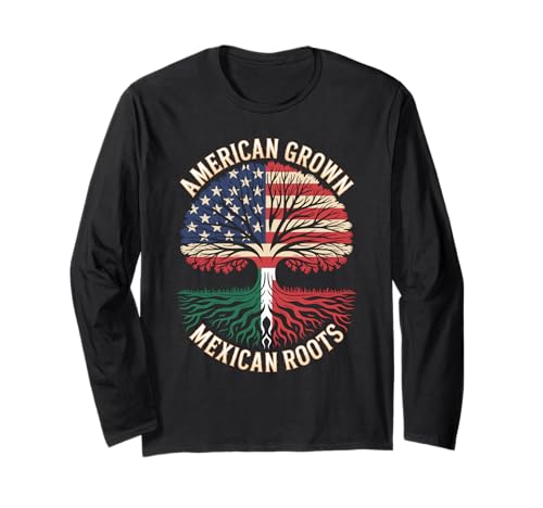 Spruch Amerika mit mexikanischen Teilen Lustige Flagge Kunst Frauen Männer Langarmshirt von Latino American Love Bicultural Heritage Family