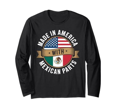 Spruch Amerika mit mexikanischen Teilen Lustige Flagge Kunst Frauen Männer Langarmshirt von Latino American Love Bicultural Heritage Family