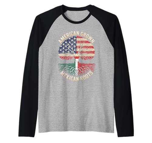 Spruch Amerika mit mexikanischen Teilen Lustige Flagge Kunst Frauen Männer Raglan von Latino American Love Bicultural Heritage Family
