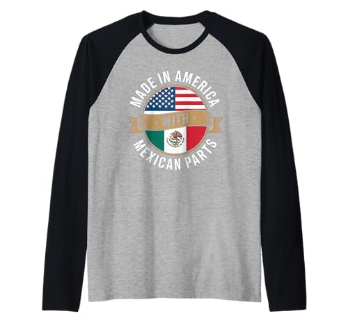 Spruch Amerika mit mexikanischen Teilen Lustige Flagge Kunst Frauen Männer Raglan von Latino American Love Bicultural Heritage Family