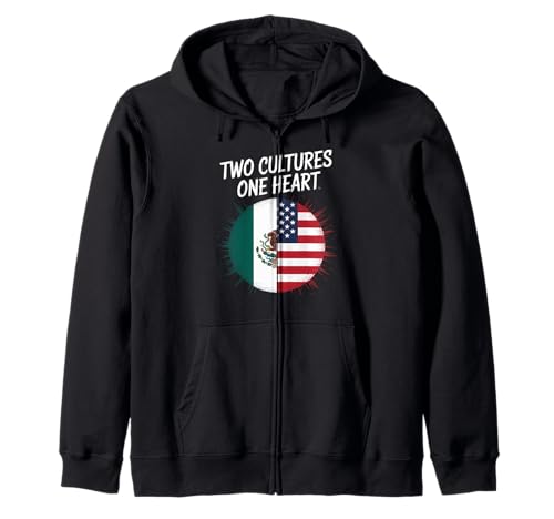 Zwei Kulturen, EIN Herz, Flagge der USA, Mexiko, Unity Art, Damen und Herren Kapuzenjacke von Latino American Love Bicultural Heritage Family