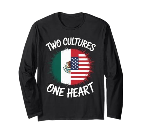 Zwei Kulturen, EIN Herz, Flagge der USA, Mexiko, Unity Art, Damen und Herren Langarmshirt von Latino American Love Bicultural Heritage Family