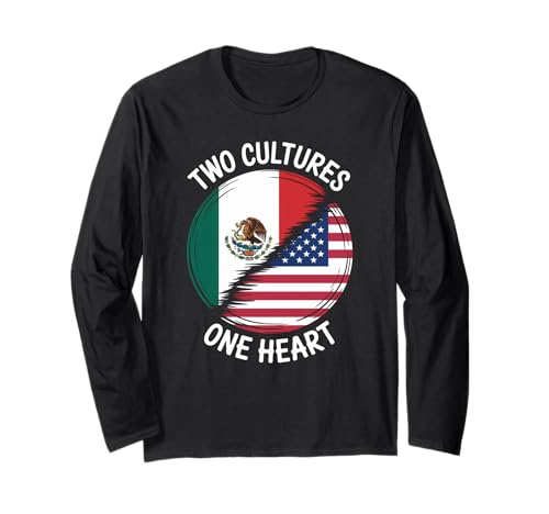 Zwei Kulturen, EIN Herz, Flagge der USA, Mexiko, Unity Art, Damen und Herren Langarmshirt Zwei Kulturen, EIN Herz, Flagge der USA, Mexiko, Unity Art, Damen und Herren Langarmshirt von Latino American Love Bicultural Heritage Family