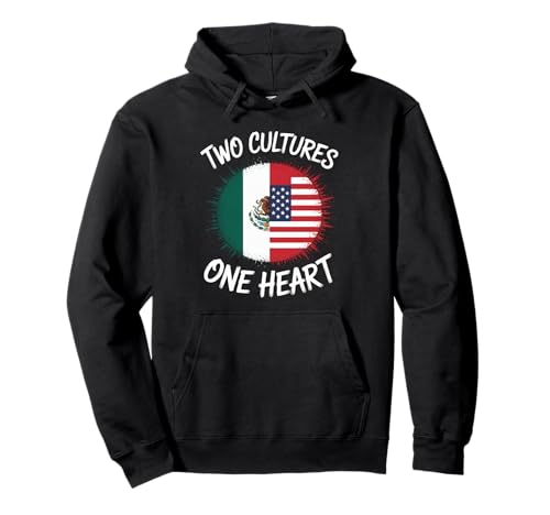 Zwei Kulturen, EIN Herz, Flagge der USA, Mexiko, Unity Art, Damen und Herren Pullover Hoodie von Latino American Love Bicultural Heritage Family