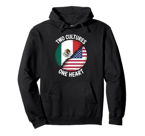 Zwei Kulturen, EIN Herz, Flagge der USA, Mexiko, Unity Art, Damen und Herren Pullover Hoodie von Latino American Love Bicultural Heritage Family