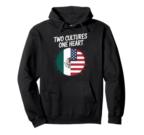 Zwei Kulturen, EIN Herz, Flagge der USA, Mexiko, Unity Art, Damen und Herren Pullover Hoodie von Latino American Love Bicultural Heritage Family
