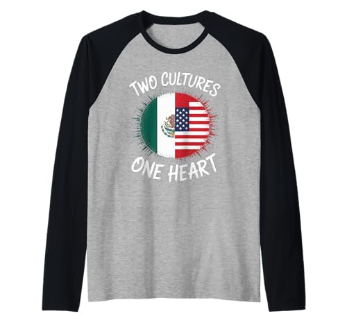 Zwei Kulturen, EIN Herz, Flagge der USA, Mexiko, Unity Art, Damen und Herren Raglan von Latino American Love Bicultural Heritage Family
