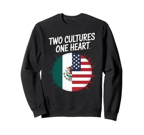 Zwei Kulturen, EIN Herz, Flagge der USA, Mexiko, Unity Art, Damen und Herren Sweatshirt von Latino American Love Bicultural Heritage Family