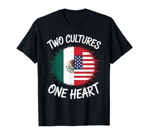 Zwei Kulturen, EIN Herz, Flagge der USA, Mexiko, Unity Art, Damen und Herren T-Shirt von Latino American Love Bicultural Heritage Family