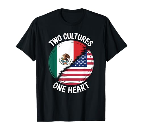 Zwei Kulturen, EIN Herz, Flagge der USA, Mexiko, Unity Art, Damen und Herren T-Shirt Zwei Kulturen, EIN Herz, Flagge der USA, Mexiko, Unity Art, Damen und Herren T-Shirt von Latino American Love Bicultural Heritage Family