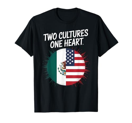 Zwei Kulturen, EIN Herz, Flagge der USA, Mexiko, Unity Art, Damen und Herren T-Shirt Zwei Kulturen, EIN Herz, Flagge der USA, Mexiko, Unity Art, Damen und Herren T-Shirt von Latino American Love Bicultural Heritage Family