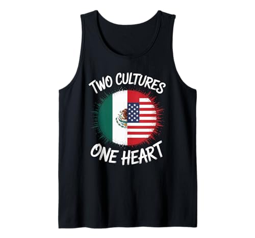 Zwei Kulturen, EIN Herz, Flagge der USA, Mexiko, Unity Art, Damen und Herren Tank Top von Latino American Love Bicultural Heritage Family