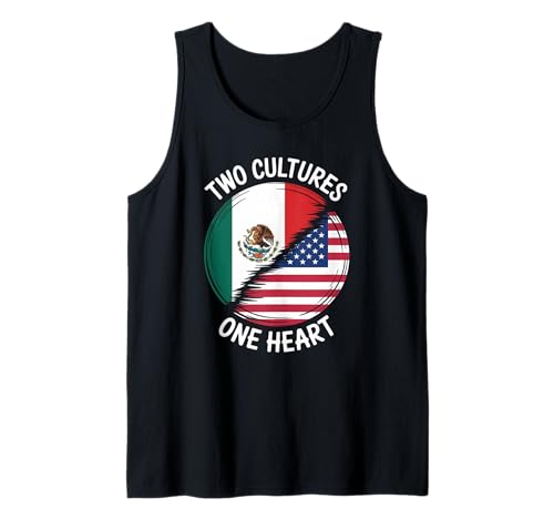 Zwei Kulturen, EIN Herz, Flagge der USA, Mexiko, Unity Art, Damen und Herren Tank Top von Latino American Love Bicultural Heritage Family
