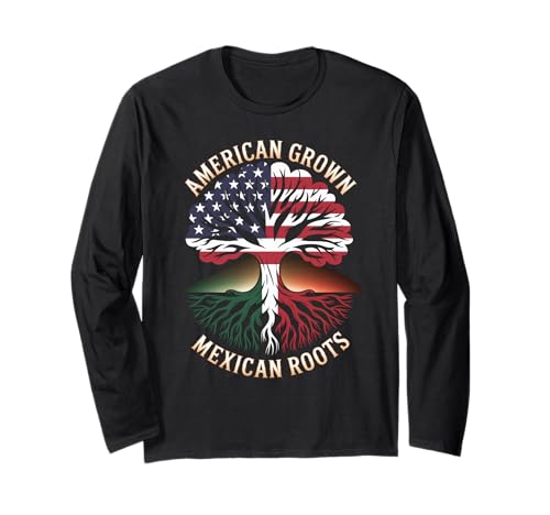 American Grown Mexican Roots Heritage Pride Tree Damen Herren Langarmshirt von Latino Culture Family Ancestry USA Mexico Unity
