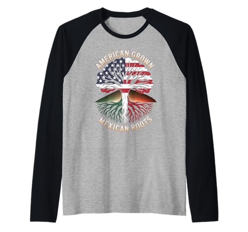 American Grown Mexican Roots Heritage Pride Tree Damen Herren Raglan von Latino Culture Family Ancestry USA Mexico Unity