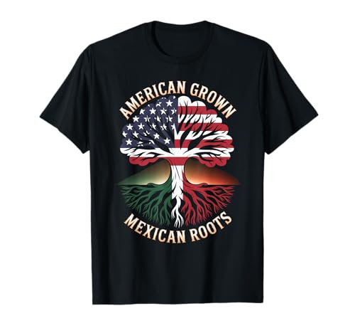 American Grown Mexican Roots Heritage Pride Tree Damen Herren T-Shirt von Latino Culture Family Ancestry USA Mexico Unity