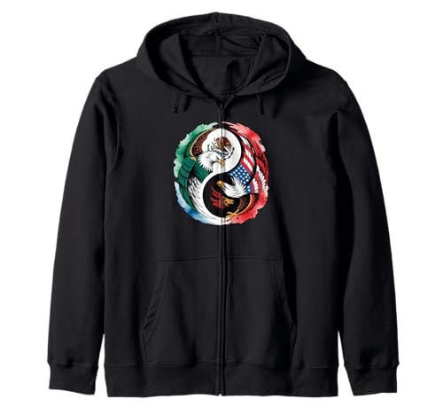 Yin Yang Adler Mexican American Dual Heritage Art Damen Herren Kapuzenjacke von Latino Culture USA Mexico Identity Balance Symbol