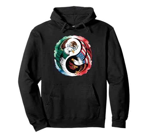 Yin Yang Adler Mexican American Dual Heritage Art Damen Herren Pullover Hoodie von Latino Culture USA Mexico Identity Balance Symbol