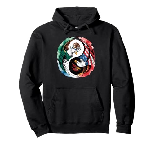 Yin Yang Adler Mexican American Dual Heritage Art Damen Herren Pullover Hoodie von Latino Culture USA Mexico Identity Balance Symbol