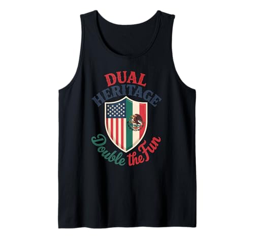 Lustiges Dual Heritage DNA Mexican American Pride Art für Damen und Herren Tank Top von Latino Identity Double Culture Family Roots Humor