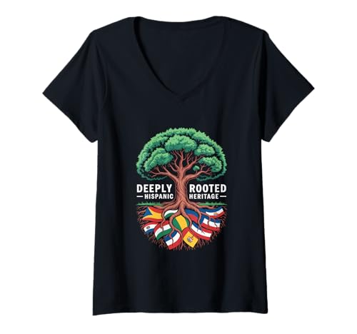 Damen Hispanic Heritage Deeply Rooted Lateinamerika Wurzeln T-Shirt mit V-Ausschnitt Damen Hispanic Heritage Deeply Rooted Lateinamerika Wurzeln T-Shirt mit V-Ausschnitt von Latino Kultur Hispanisches Erbe Wurzeln Familie