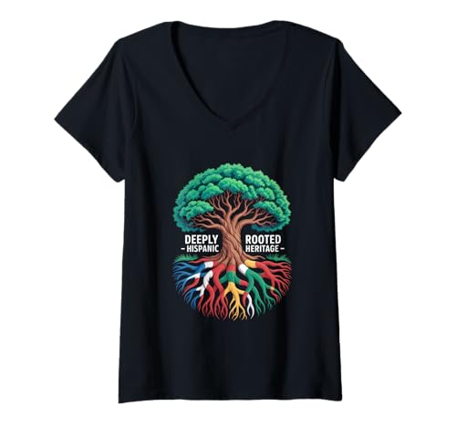 Damen Tief Verwurzeltes Hispanisches Erbe Wurzeln Kultur T-Shirt mit V-Ausschnitt Damen Tief Verwurzeltes Hispanisches Erbe Wurzeln Kultur T-Shirt mit V-Ausschnitt von Latino Kultur Hispanisches Erbe Wurzeln Familie