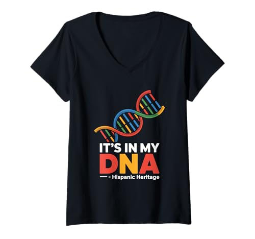 Damen Its In My DNA Hispanic Heritage Latino Erbe T-Shirt mit V-Ausschnitt Damen Its In My DNA Hispanic Heritage Latino Erbe T-Shirt mit V-Ausschnitt von Latino Stolz Lateinamerikanisches Erbe DNA