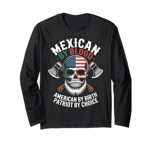 Mexikanische Blutflagge Patriotisches US-Erbe Mexiko Damen Herren Langarmshirt von Latino USA Identity Beard Warrior Pride Dad Mom