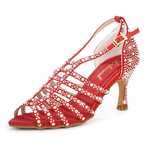 Latinsoul Y205-32 Damen Elegante Latein Tanzschuhe mit Kristallverzierung Bequeme Tanzsandalen mit verstellbarem Knöchelriemen für den Ballsaal Farbe Rot,Größe 40 EU Latinsoul Y205-32 Damen Elegante Latein Tanzschuhe mit Kristallverzierung Bequeme Tanzsandalen mit verstellbarem Knöchelriemen für den Ballsaal Farbe Rot,Größe 40 EU von Latinsoul