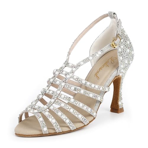 Latinsoul Y205-32 Damen Elegante Latein Tanzschuhe mit Kristallverzierung Bequeme Tanzsandalen mit verstellbarem Knöchelriemen für den Ballsaal Farbe Silber,Größe 42 EU Latinsoul Y205-32 Damen Elegante Latein Tanzschuhe mit Kristallverzierung Bequeme Tanzsandalen mit verstellbarem Knöchelriemen für den Ballsaal Farbe Silber,Größe 42 EU von Latinsoul