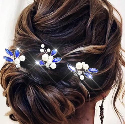 Latious Silber Hochzeit Haarnadeln Perlen Haarspangen Strass Braut Haarschmuck für Frauen und Bräute (3 Stück) (Silber) von Latious