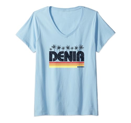Damen Denia Alicante Spanien - Retro-Tourismus T-Shirt mit V-Ausschnitt von LatitudeZero