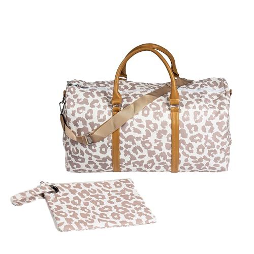 Weekender Bags 2-teiliges Set für Damen und Herren, mit Geldbörse, Reisetasche, wasserdicht, Übernachtungs-Tragetasche, Turnbeutel, für Krankenhaus-Mütterschaft, weißer Leopard, großes von Latkins store