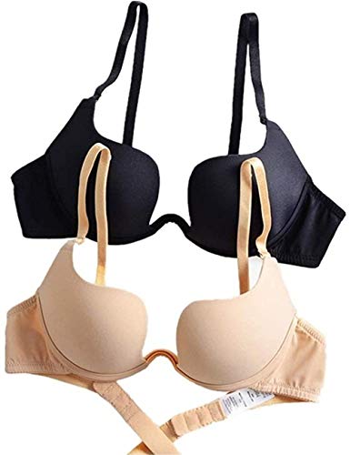 Latmiel Damen Deep U Multiway Plunge Bra Push-Up BH Unterwäsche （Aprikosen+Schwarz 80B= Etikett 85B） von Latmiel