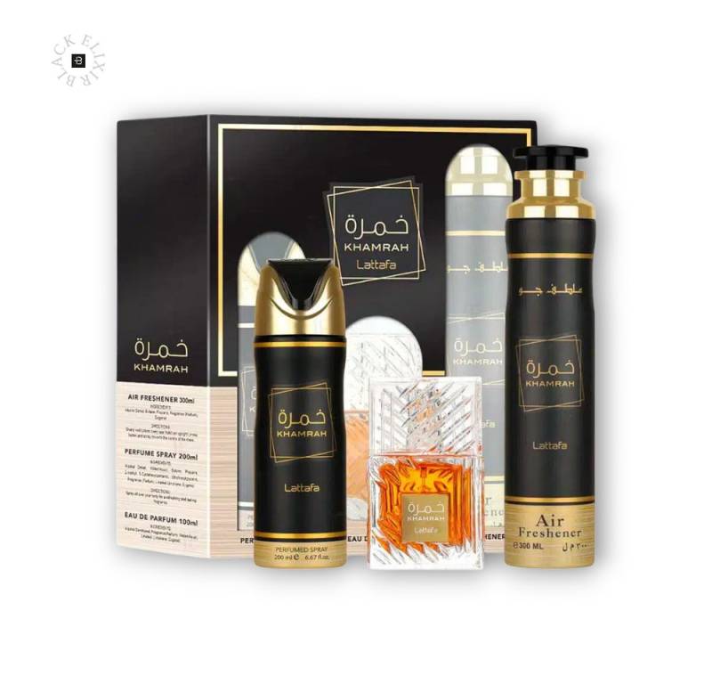 Lattafa Eau de Parfum Lattafa Khamrah Set EdP 100ml + DS 200ml + RS 300 ml, 1-tlg., EDP von Lattafa
