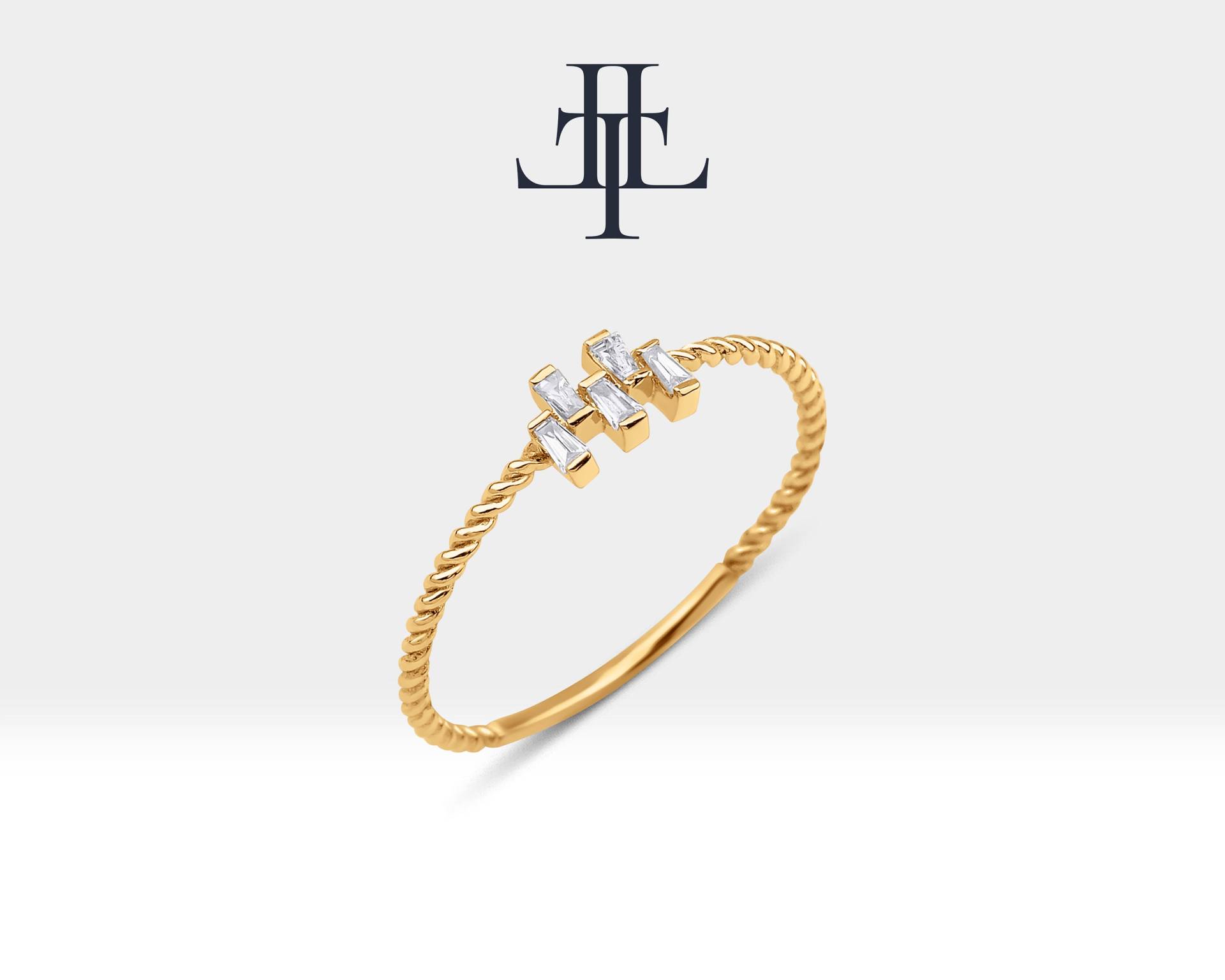 Diamantring Im Baguetteschliff Twisted Schaftring in 14K Gelbgold Aus Massivem Für Sie | Lr00039D von Latualucejewelry