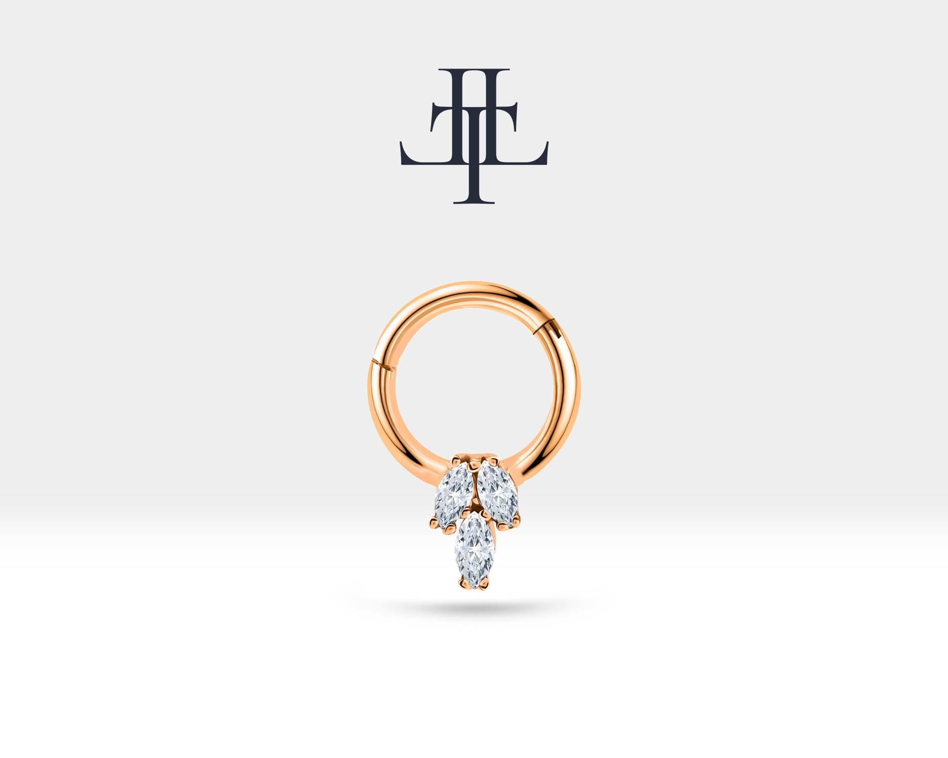 Knorpel Creolen Piercing, Marquise Schliff Diamant Piercing, Einzelner Ohrring, 14K Weiß-Gelb-Rose Massiv Gold, 16G(1.2mm| Lc00021D von Latualucejewelry