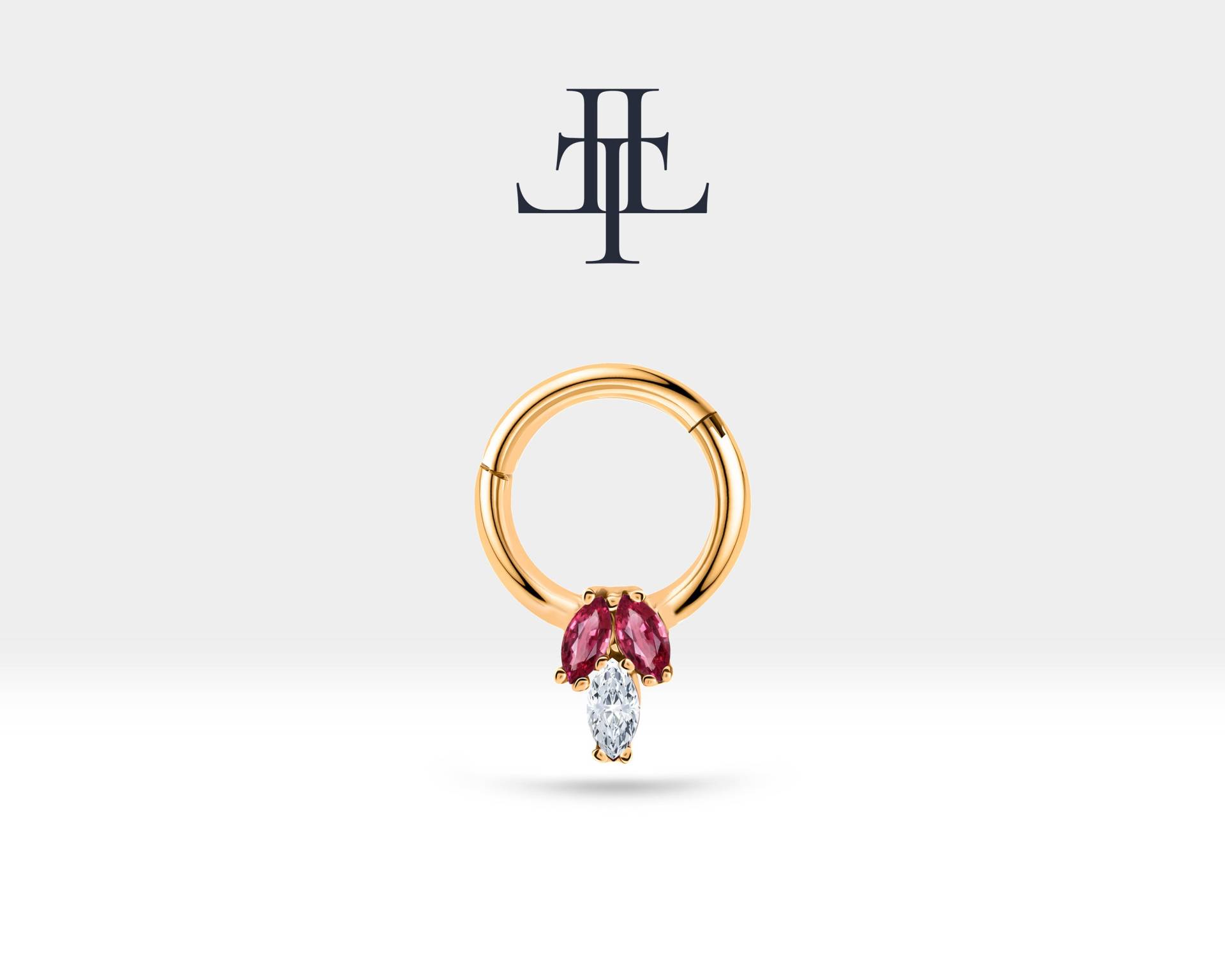 Knorpel Hoop Clicker Mit Marquise Diamant Und Rubin Piercing Multi-stein in 14K Gold Helix 16G(1.2mm 10mm | Lc00023rd von Latualucejewelry