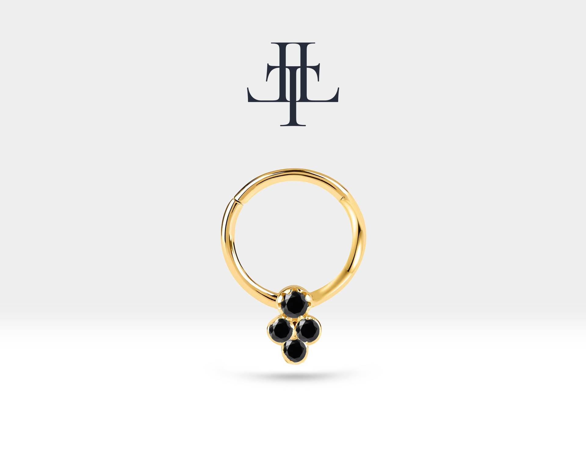 Knorpel Hoop Grapevine Form Black Diamond Clicker Piercing, Einzelohrring, 14K Gelbgold, 16G | 1.20 | Lc00013B von Latualucejewelry