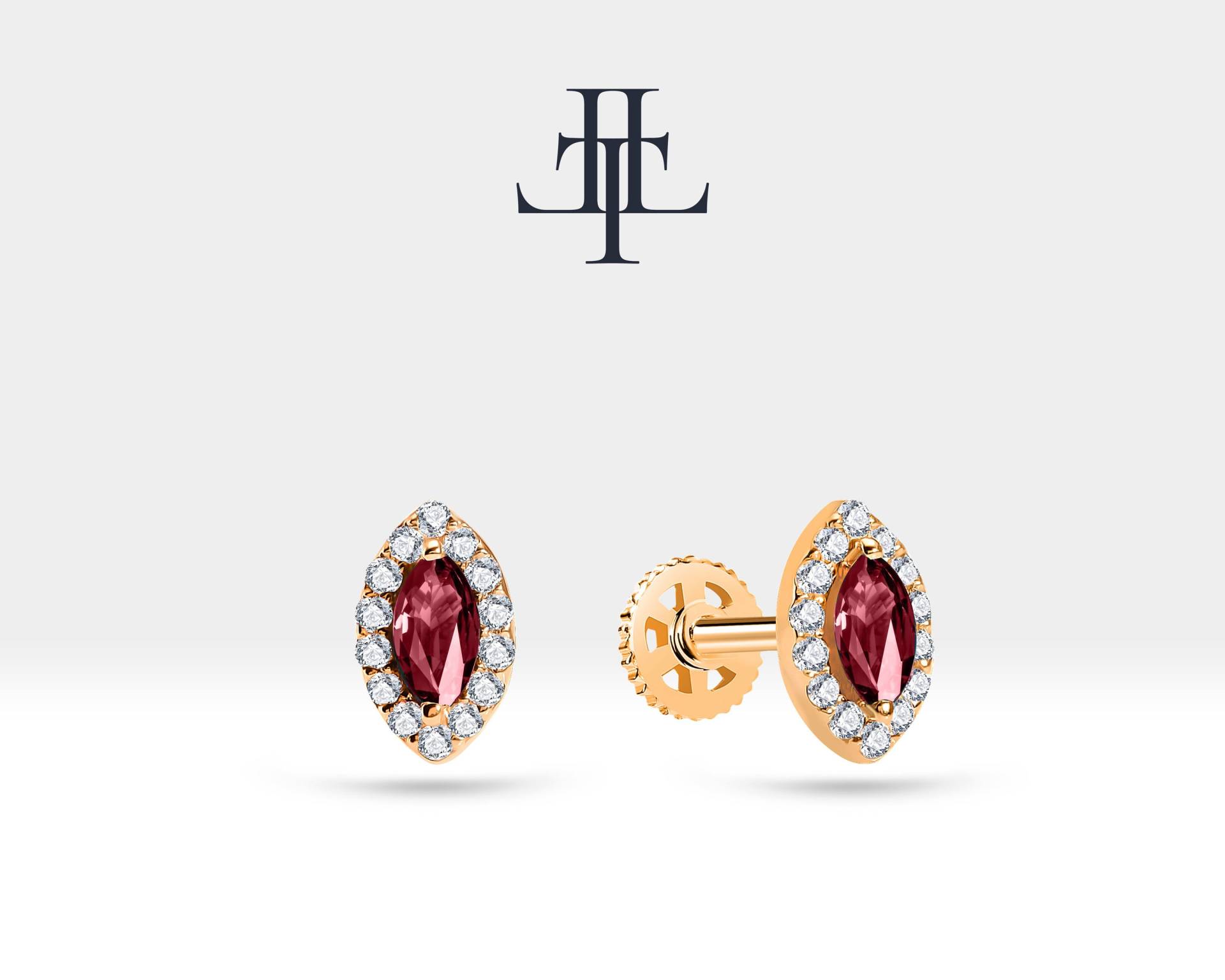 Knorpel-Piercing Mit Heiligenschein Set Marquise Rubin/Diamant in 14K Weiß-Gelb-Rose Massiv Gold, 16G(1.2mm, Stablänge 8mm, Lp00026R von Latualucejewelry