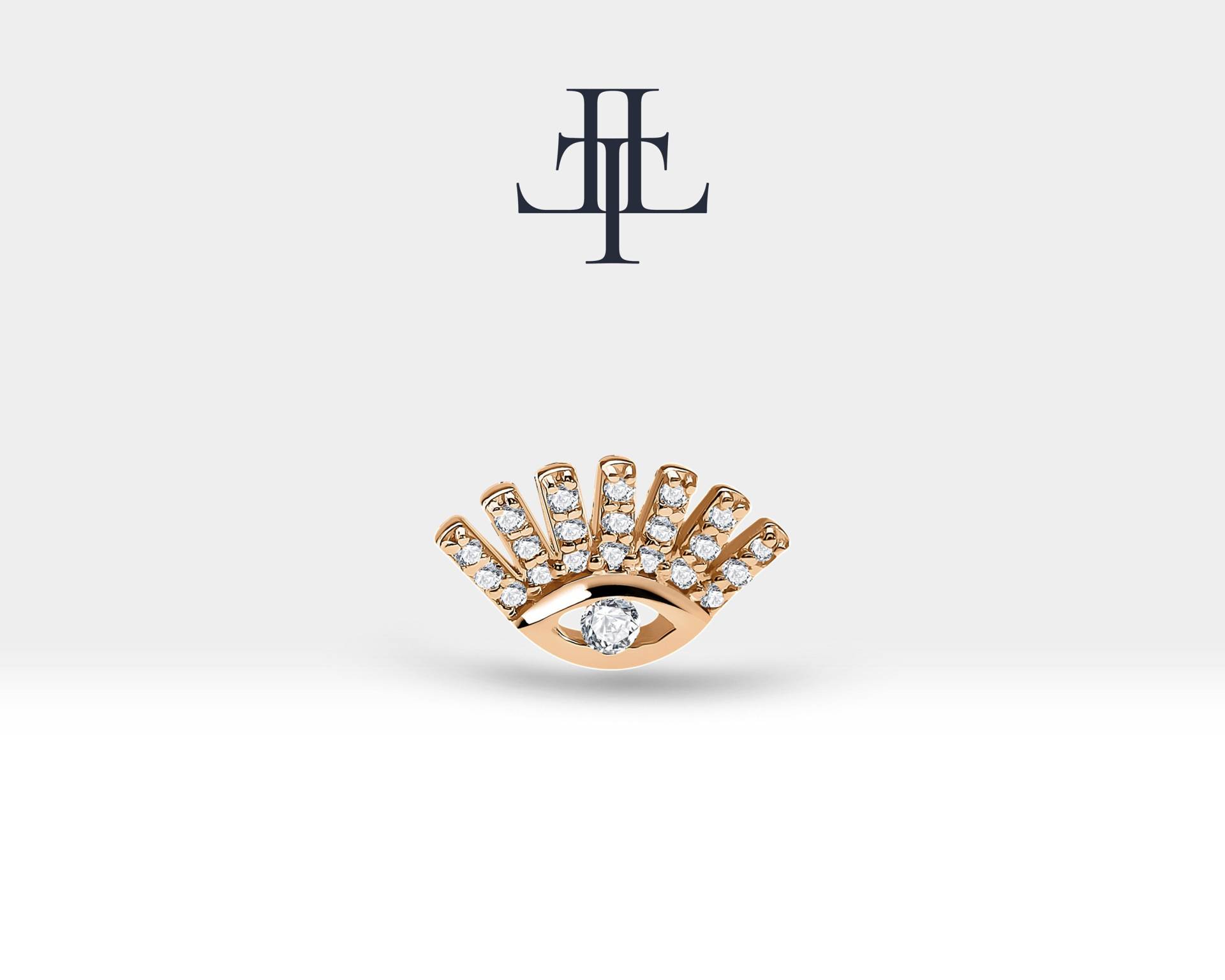 Knorpel Tragus Piercing, Evil Eye Piercing Mit Diamant in 14K Weiß-Gelb-Rose Massiv Gold, 16G(1.2mm, Stablänge 8mm, Lp00008D von Latualucejewelry