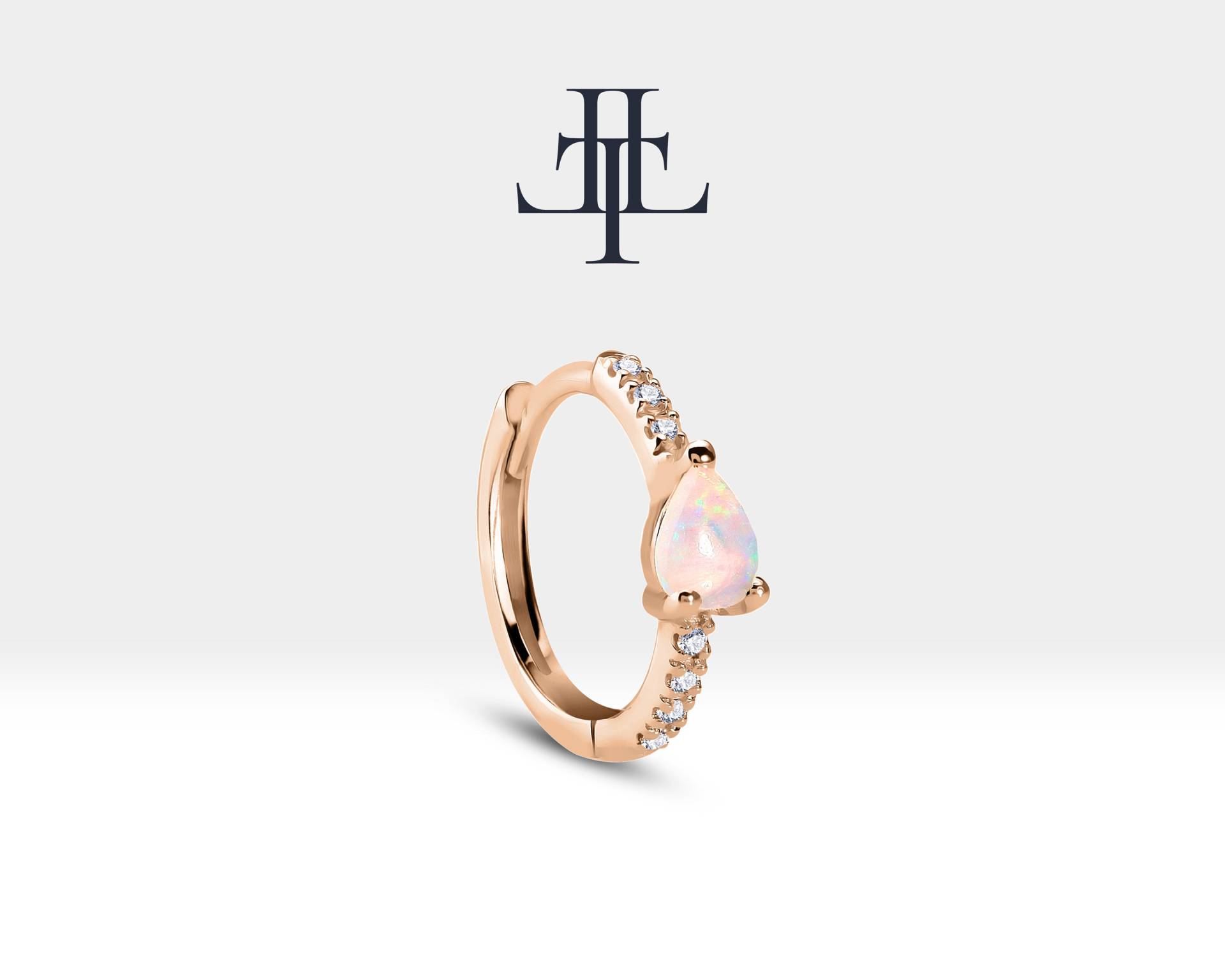 Pear Cut Opal Und Diamant Design Ohrring in 14K Solid Gold Huggies Hoop Mit Für Sie | Le00018Do von Latualucejewelry