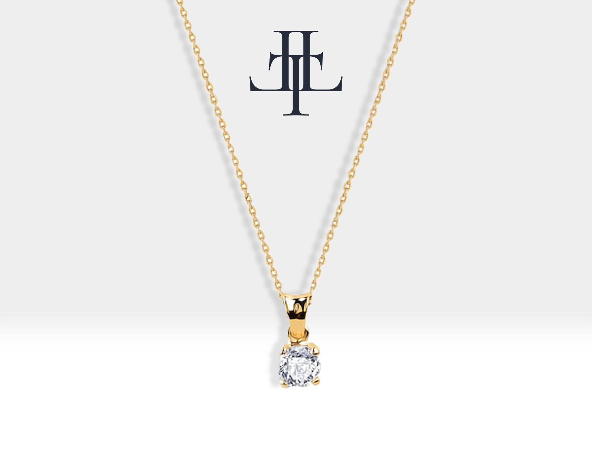 Solitär-Diamant-Halskette in 14K Gelb-Weiß-Rose-Massivgold Mit Zarten Diamant-Anhängern | Ln00001D von Latualucejewelry