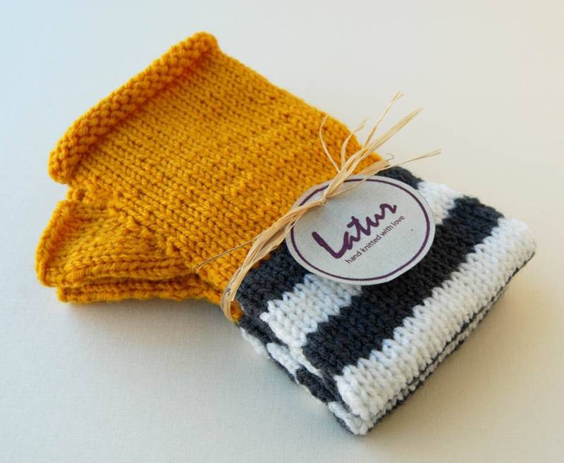 Gelb, Grau Und Weiß Gestreift Fingerlose Mittensu Urlaub Geschenk Für Sie Weihnachtsgeschenk von Latur