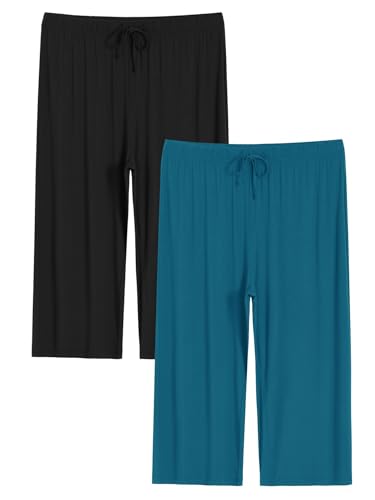 Latuza Capri-Pyjamahose für Damen, Übergröße, bequem, weites Bein, Lounge-Caprihose, Schwarz und Blaugrün (2er-Pack), 3XL Mehr von Latuza