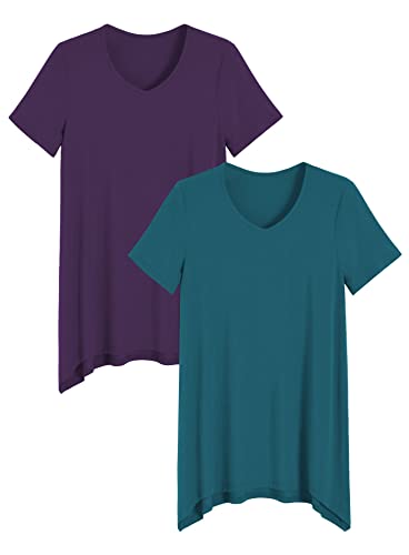 Latuza Damen Bambus Viskose Loungewear Kurzarm Tunika T-Shirt, Aubergine & Blaugrün, M von Latuza