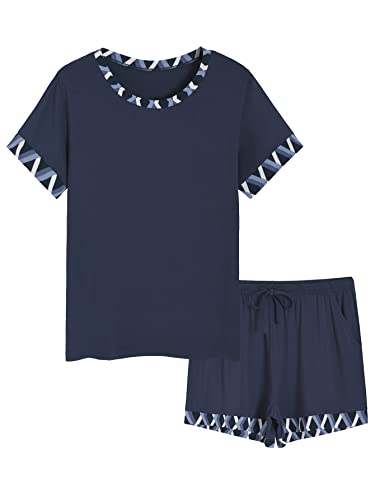 Latuza Damen Bambus Viskose Pyjama Hemd und Shorts Set Weiche Nachtwäsche, Marineblau, XXL Große Größen von Latuza