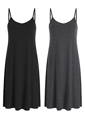 Latuza Damen Bambus Viskose Slip Schlafkleid Ärmellos Nachthemd, Schwarz & Dunkelgrau, M von Latuza