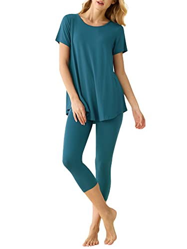 Latuza Damen Bambus Viskose Tunika Top Capri Leggings Pyjama Set, Blaugrün/Ein Hauch von Paradies (Trace of Paradise), XL von Latuza