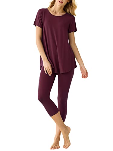 Latuza Damen Bambus Viskose Tunika Top Capri Leggings Pyjama Set, Weinrot, M von Latuza